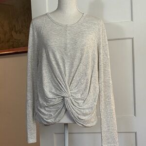 DREW Light Gray Twist Front Long Sleeve Top